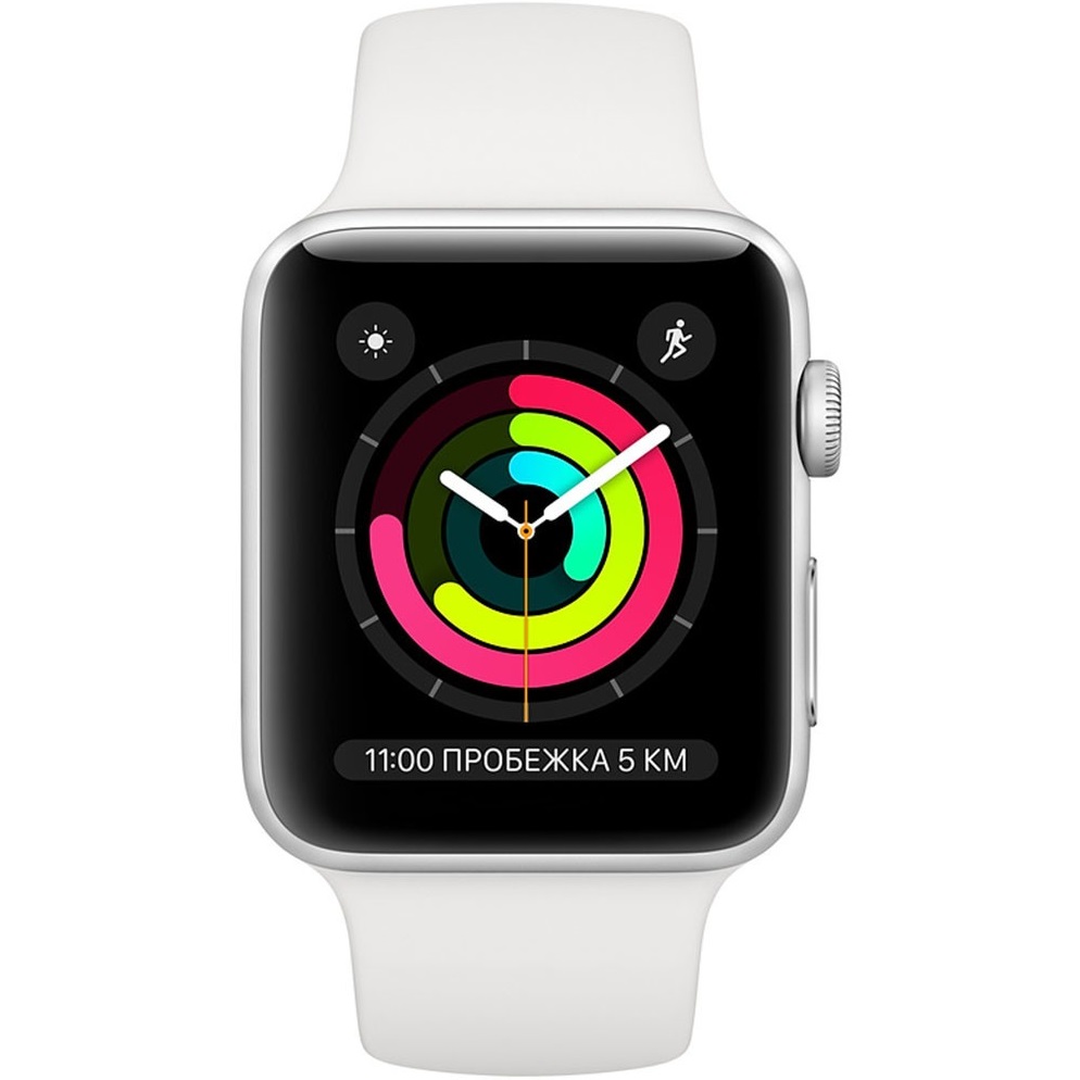 фото Смарт-часы apple watch series 3 42 мм серебристый, спортивный ремешок mtf22ru/a