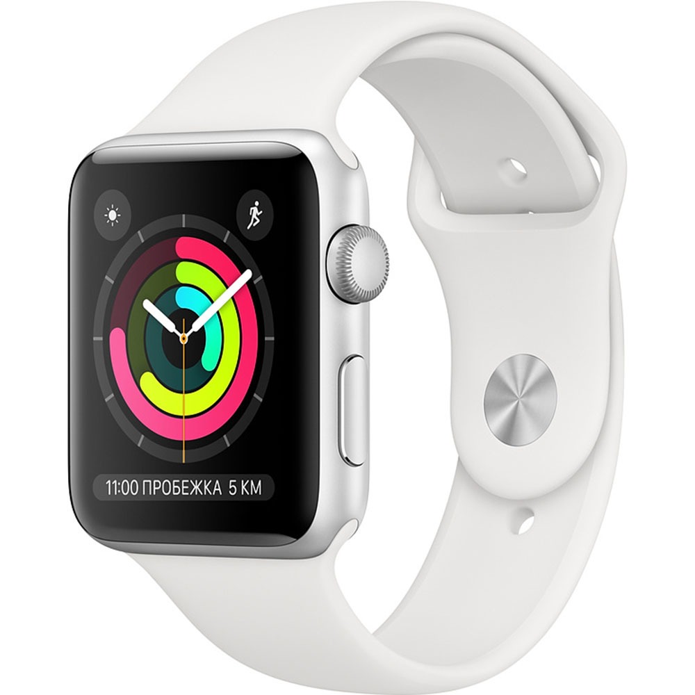 фото Смарт-часы apple watch series 3 42 мм серебристый, спортивный ремешок mtf22ru/a