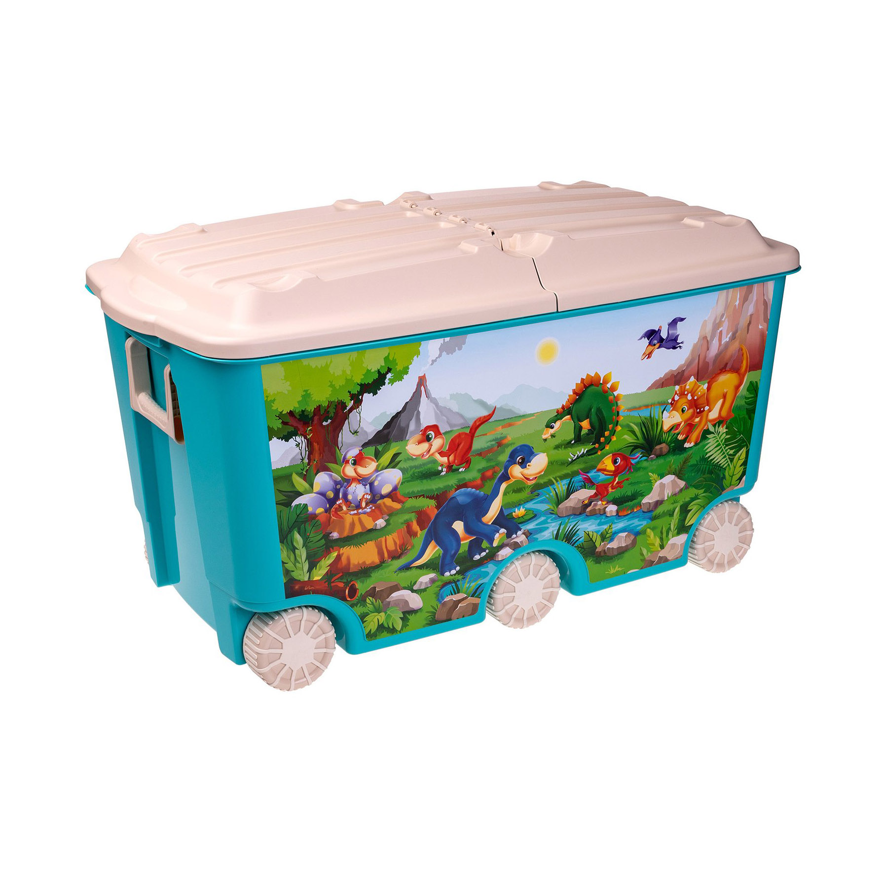 фото Ящик пластишка для игрушек на колесах голубой 66,5 л