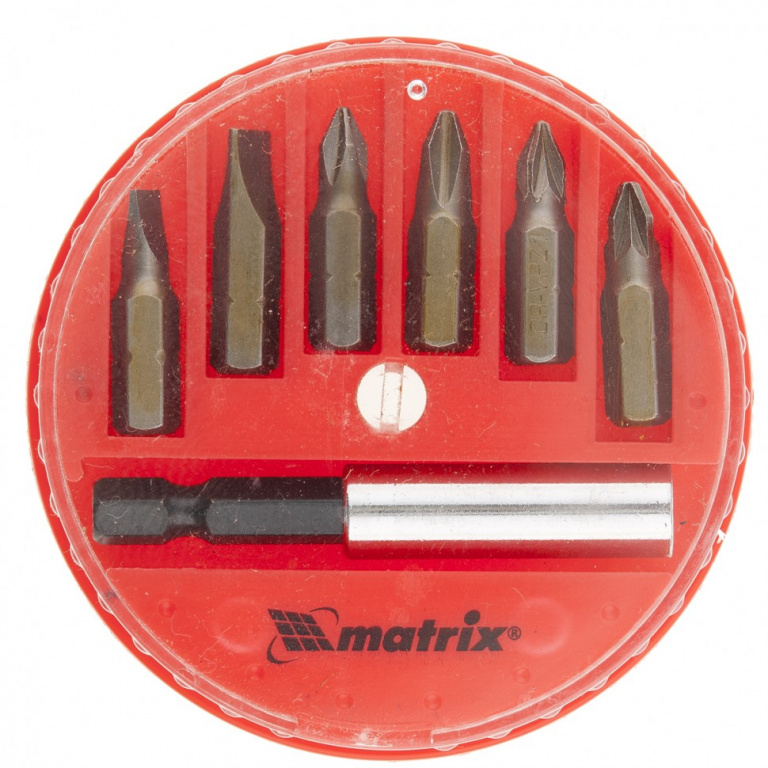 фото Набор бит matrix- магнитный адаптер для бит, сталь 45х, 7 предм., в пласт. закрытом боксе