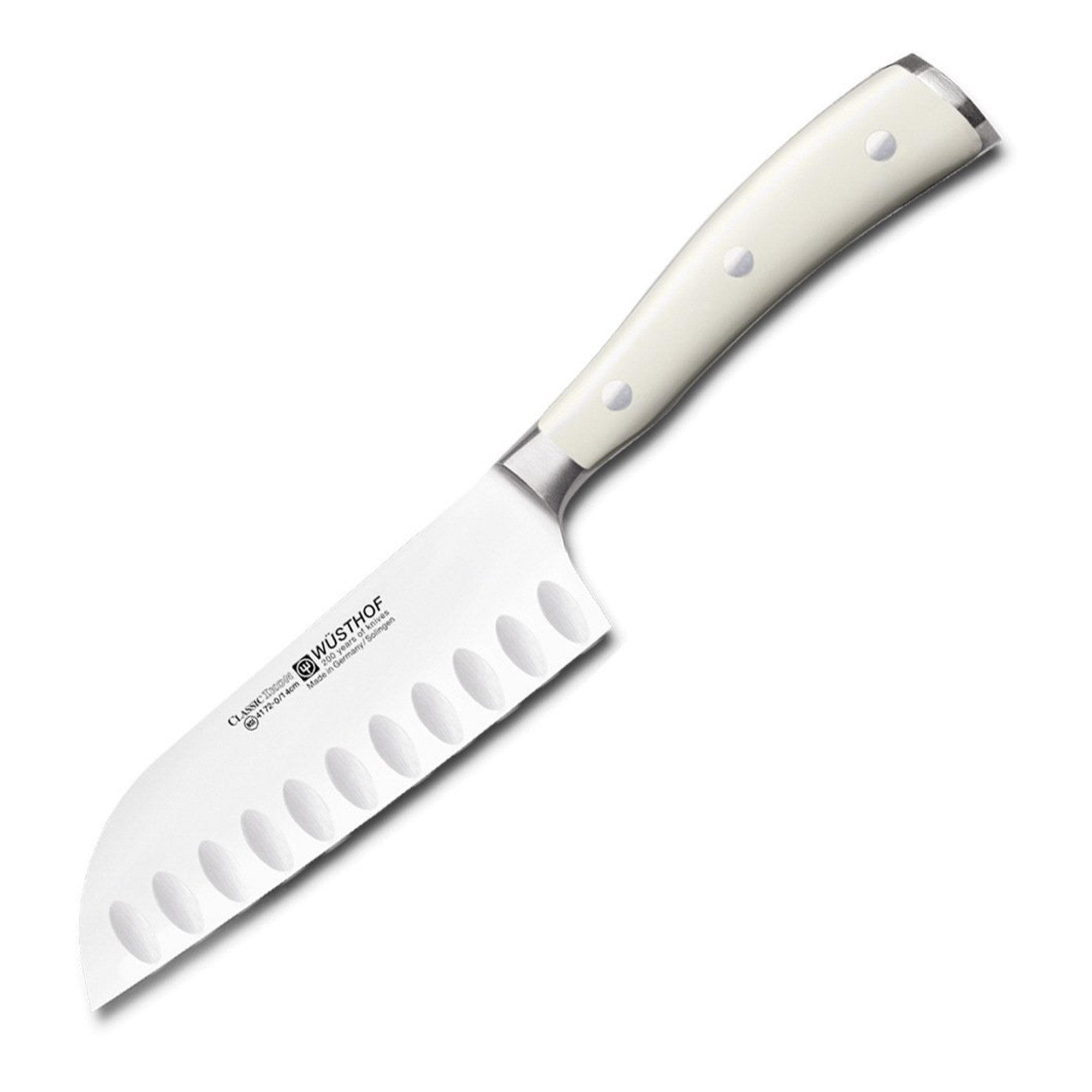 фото Нож кухонный wuesthof ikon cream white сантоку с углублениями на кромке 14 см