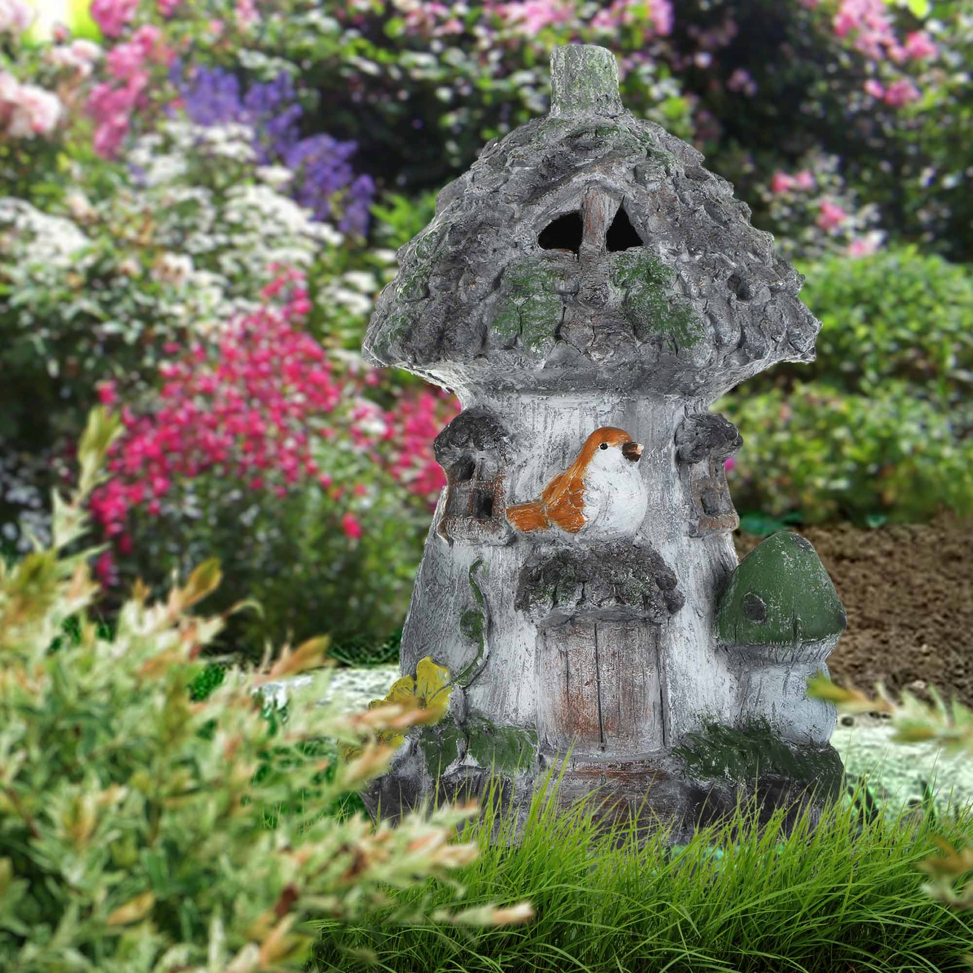 фото Фигура садовая delux quanzhou домик на солнечной батарее 24х38