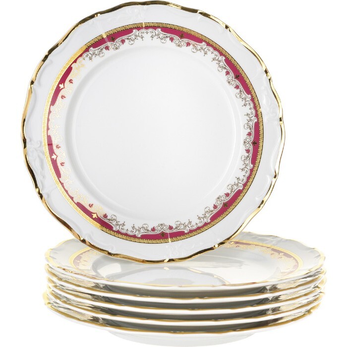 Набор тарелок мелких Thun Мария Луиза 25 см красный декор набор тарелок thun 1794 17 см 16 шт