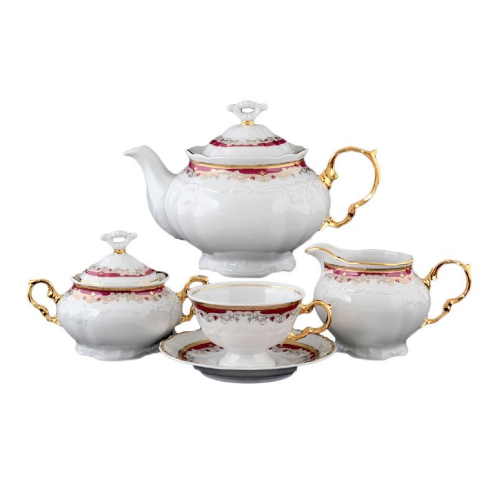 Чайный сервиз Thun 1794 6 персон 9 предметов Красная лилия чашка с блюдцем thun 1794 гуси 95 мл 115 мм