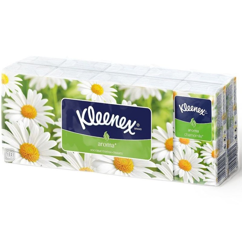 бумажные салфетки для лица kleenex круглая коробка ные лепестки 3 слоя 64 шт Носовые платки Kleenex Ромашка 10х10 шт
