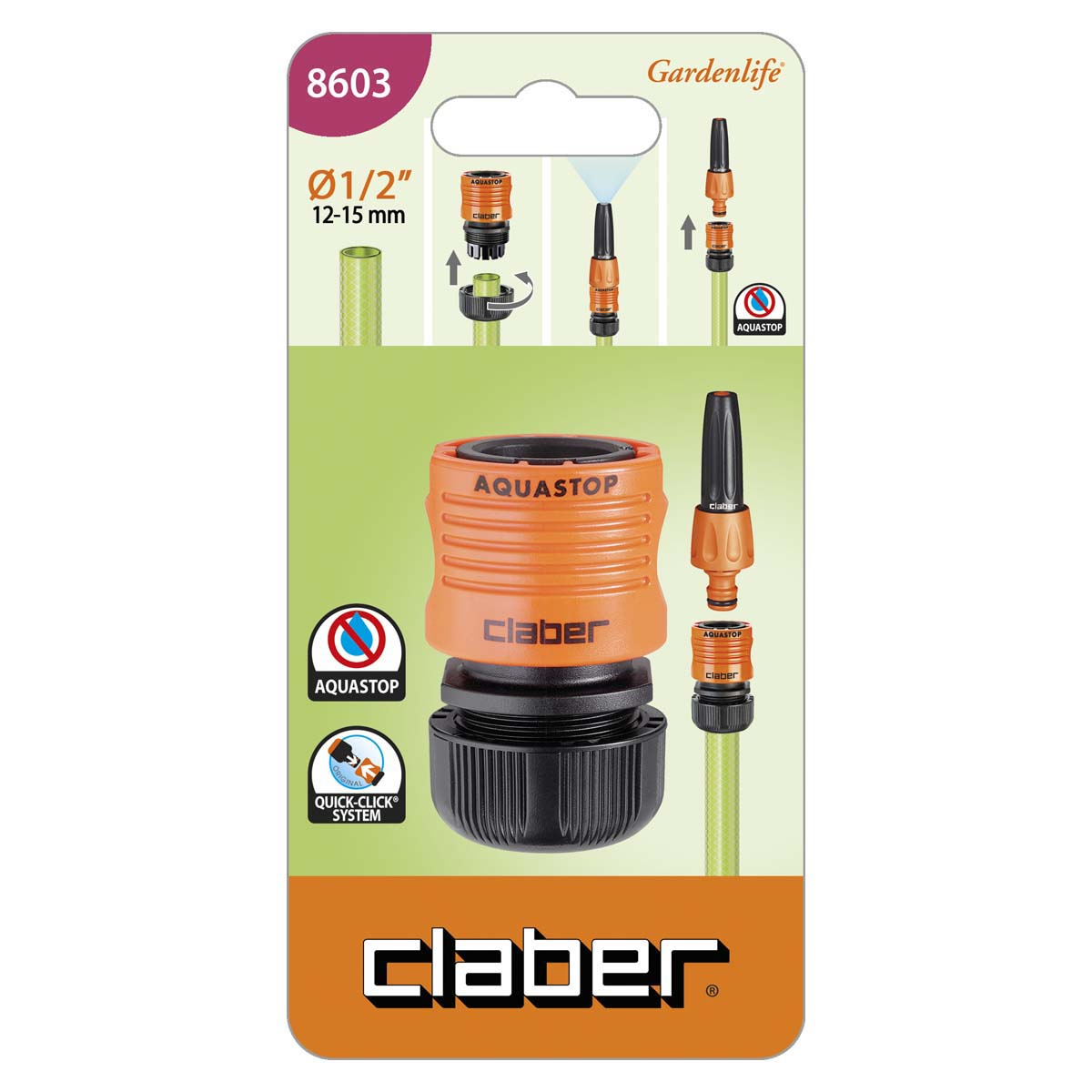 Коннектор Claber для шланга 1/2 с аквастопом 86030000, цвет черный - фото 5