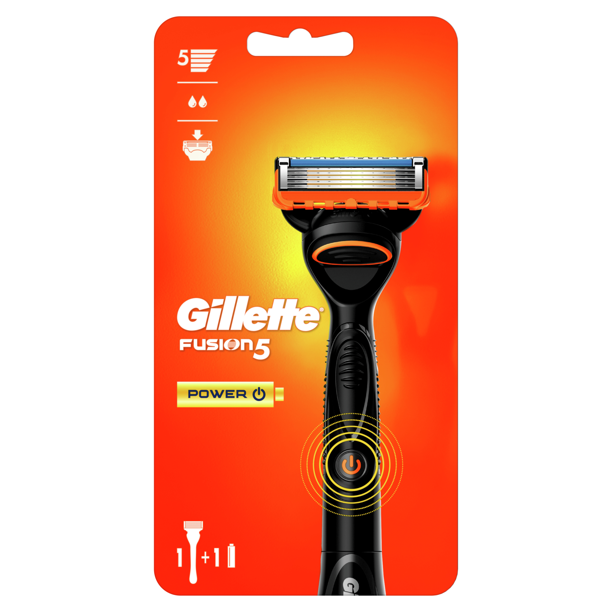 Мужская бритва Gillette Fusion5 Power, 1 кассета, с 5 лезвиями, с уменьшающими трение лезвиями, с успокаивающими микроимпульсами