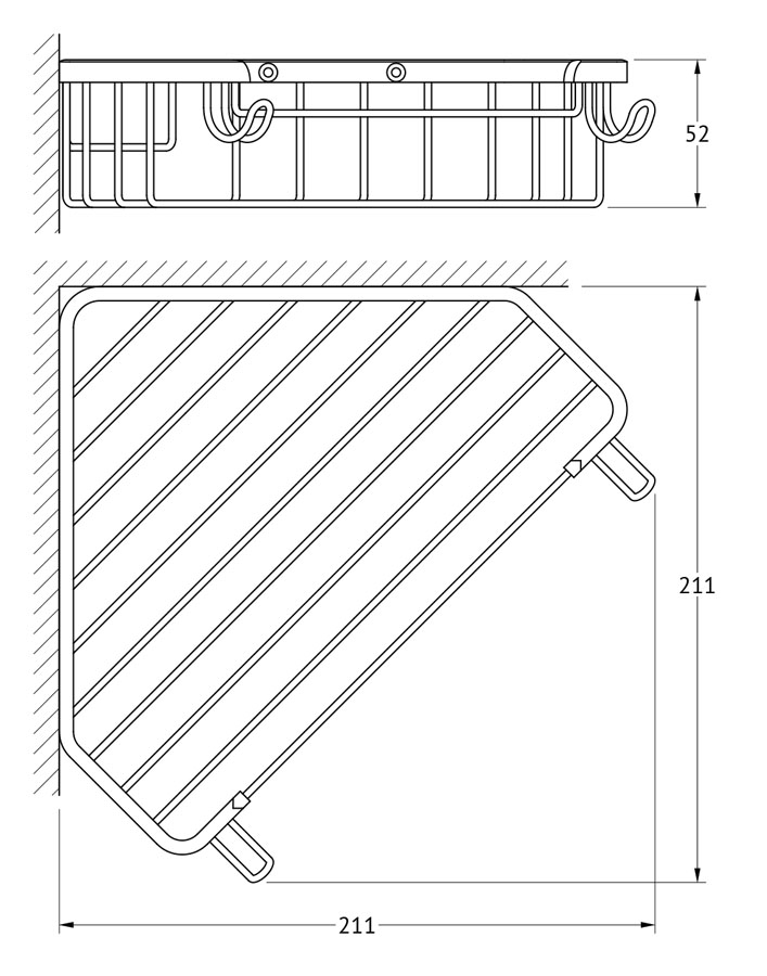 Полочка-решетка с крючками угловая 23 cm (хром) FBS RYN 005 Вид№2