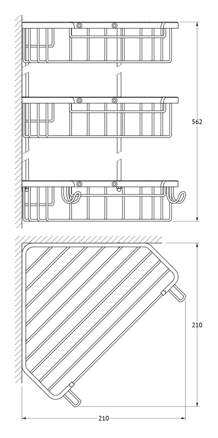 Полочка-решетка с крючками угловая 3-х ярусная (хром) FBS RYN 009 Вид№2