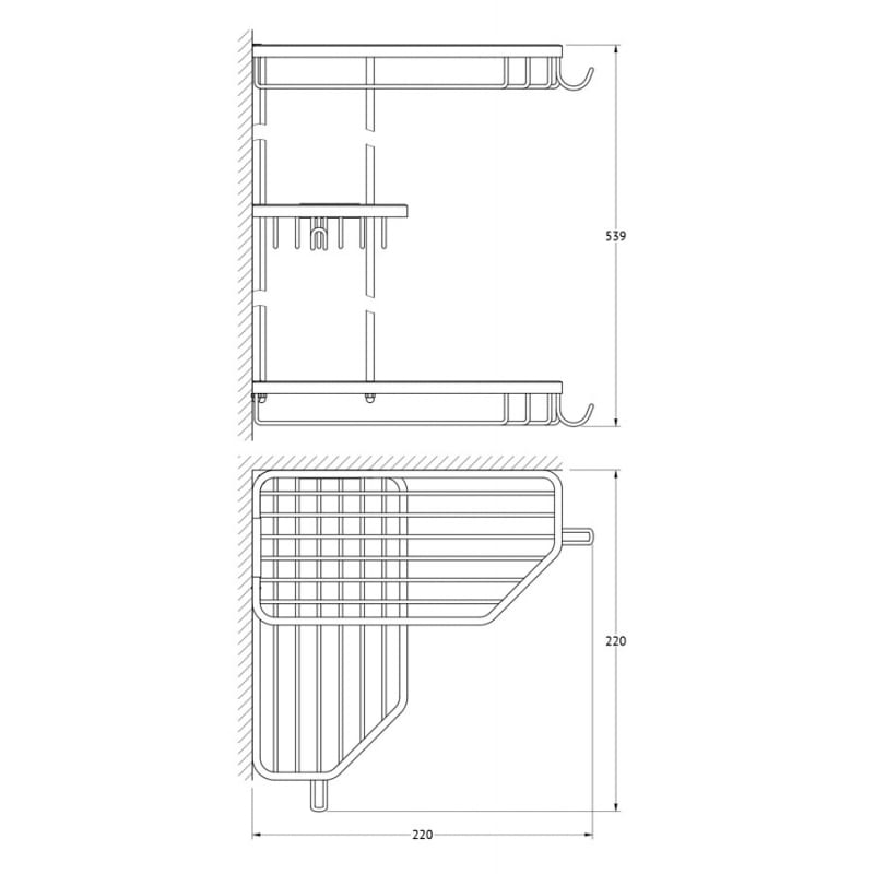 Полочка-решетка с крючками угловая 3-х ярусная 20/20/20 cm (хром) FBS  (RYN 014) Вид№2