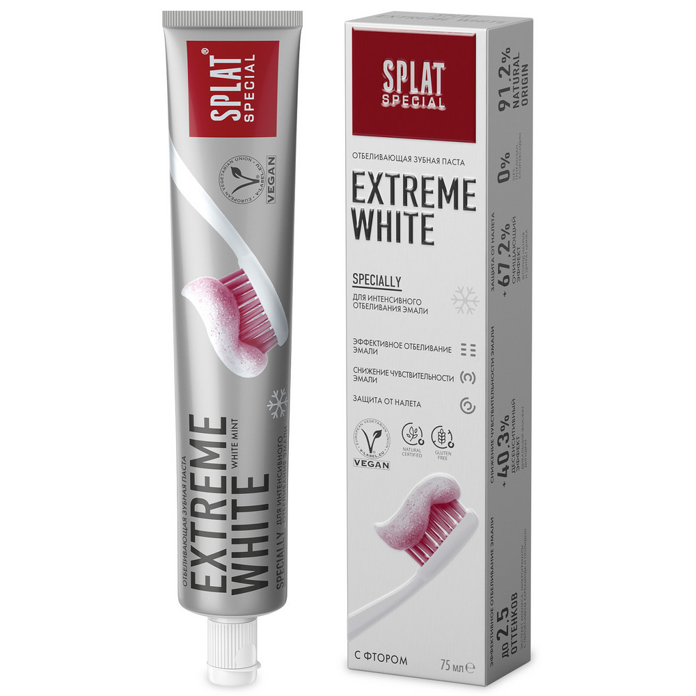 цена Отбеливающая зубная паста для эффективного отбеливания эмали SPLAT Special EXTREME WHITE ЭКСТРА ОТБЕЛИВАНИЕ, 75 мл