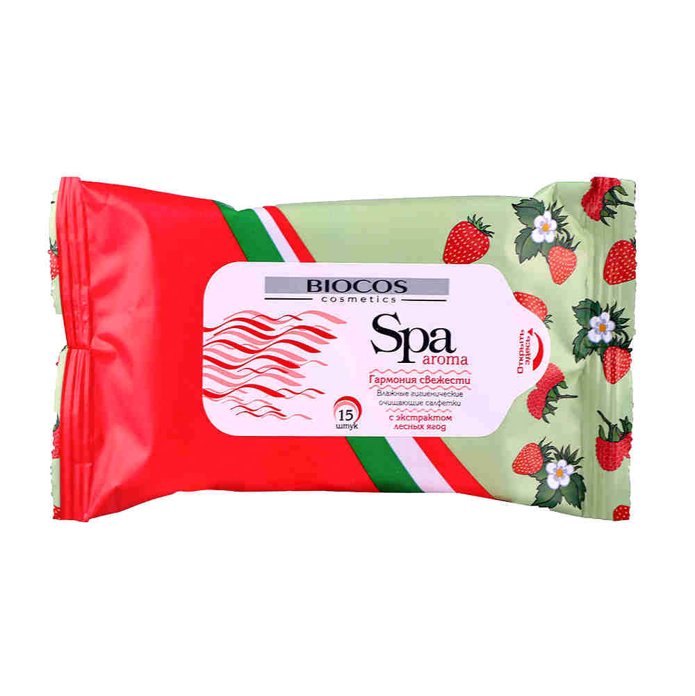 Влажные салфетки Biocos SPA Aroma Лесная ягода 15 шт, цвет белый - фото 1