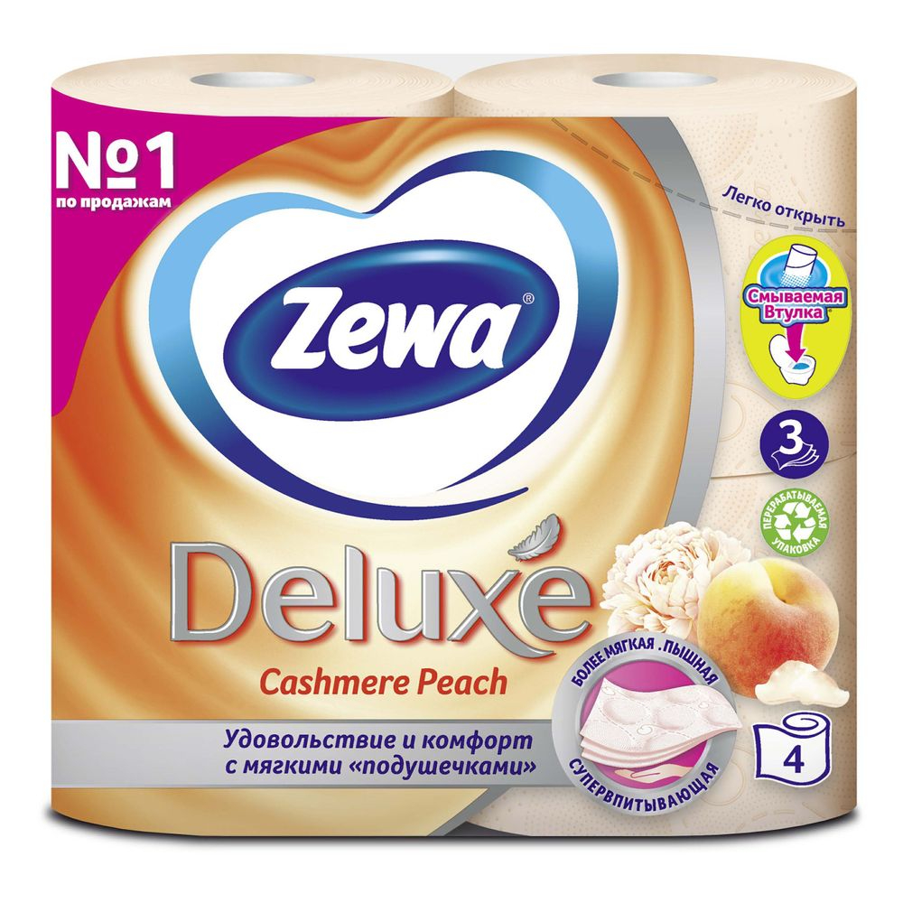 Туалетная бумага Zewa Deluxe gперсик 3 слоя 4 рулона