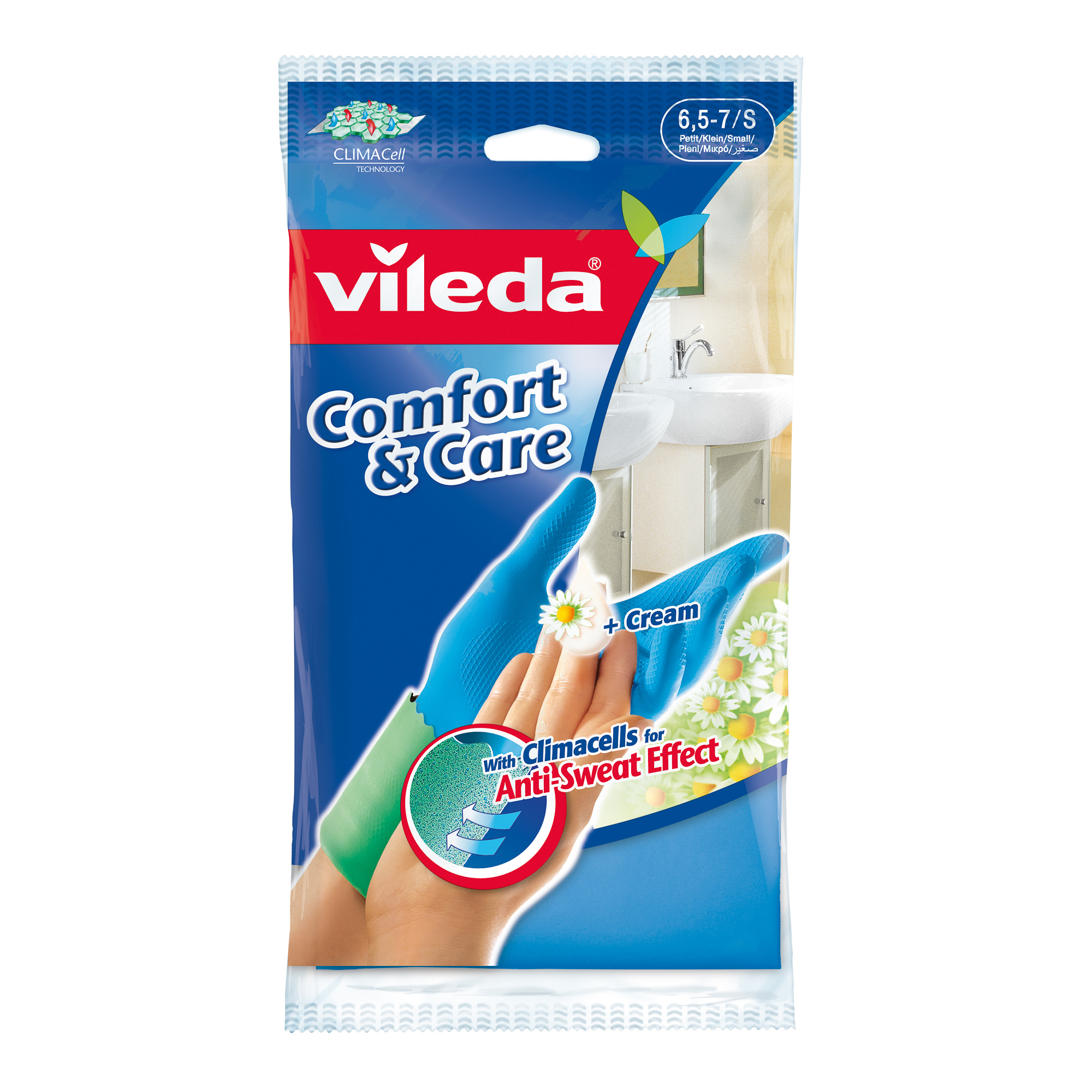 Перчатки Vileda Comfort&Care для чувствительной кожи с кремом S круассан 7days мини с кремом ваниль 300 гр