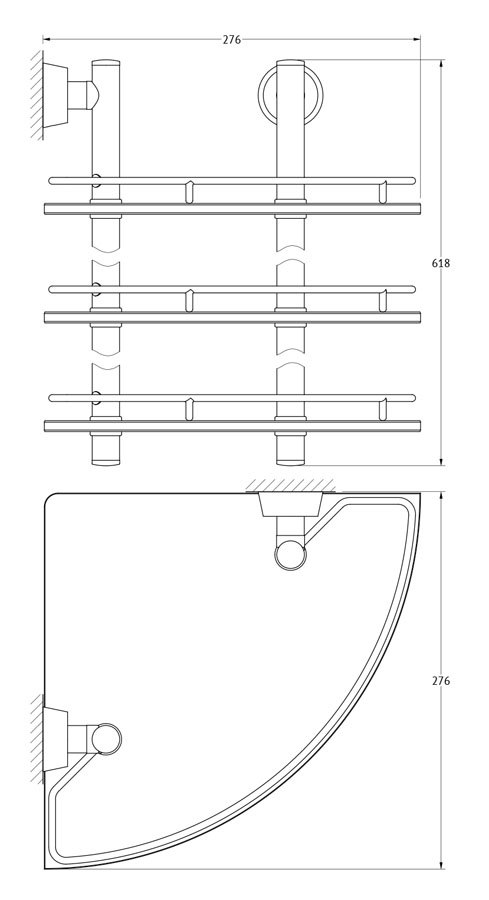 фото Полка угловая 3-х ярусная 28 cm (матовое стекло; хром) (fbs)