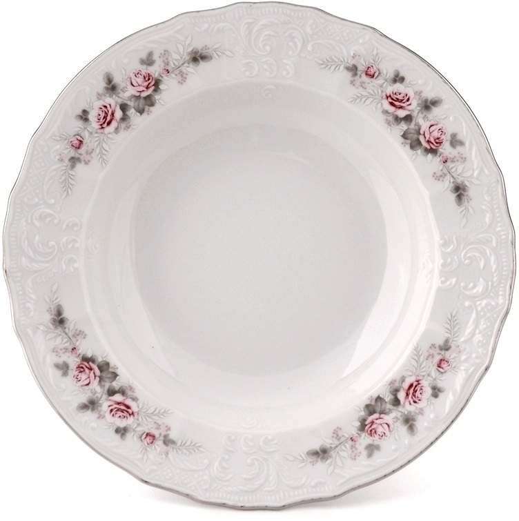 Набор глубоких тарелок Конкордия декор бледные розы 23 см 6 шт