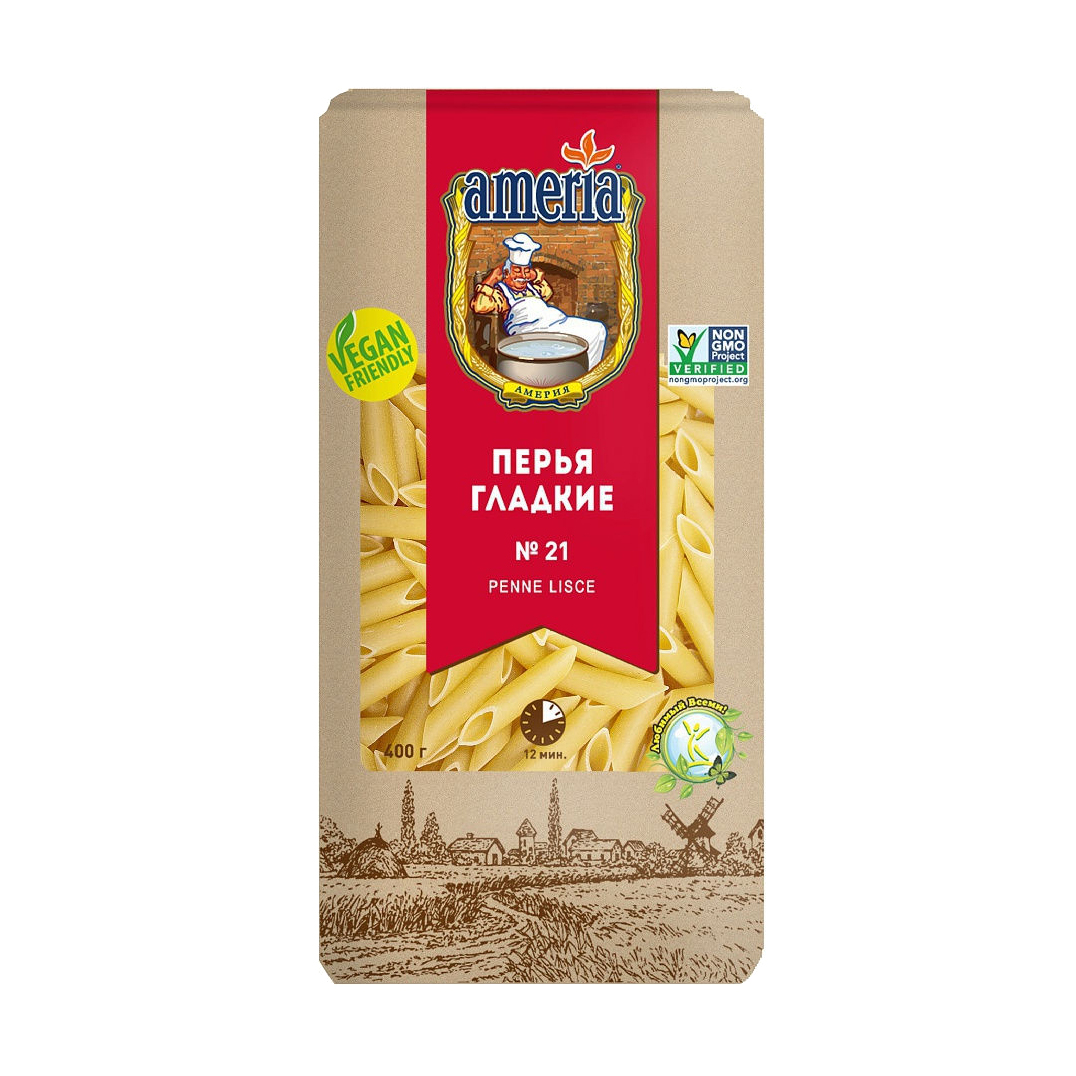 Макаронные изделия Ameria Перья гладкие №021 400 г макаронные изделия pasta zara 49 перья 500 г
