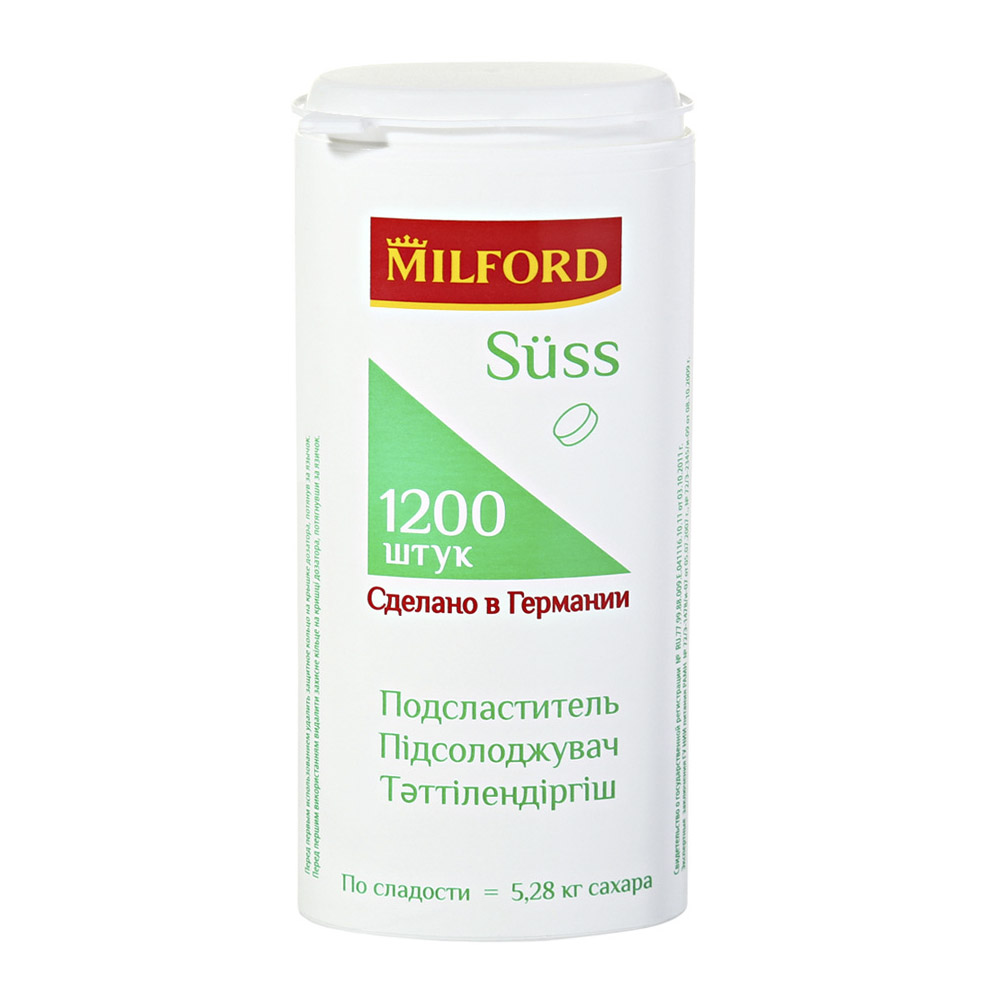 Сахарозаменитель Milford Suss 1200 таблеток сахарозаменитель продуктовая аптека 1 кубик на 2 ложки 250 г