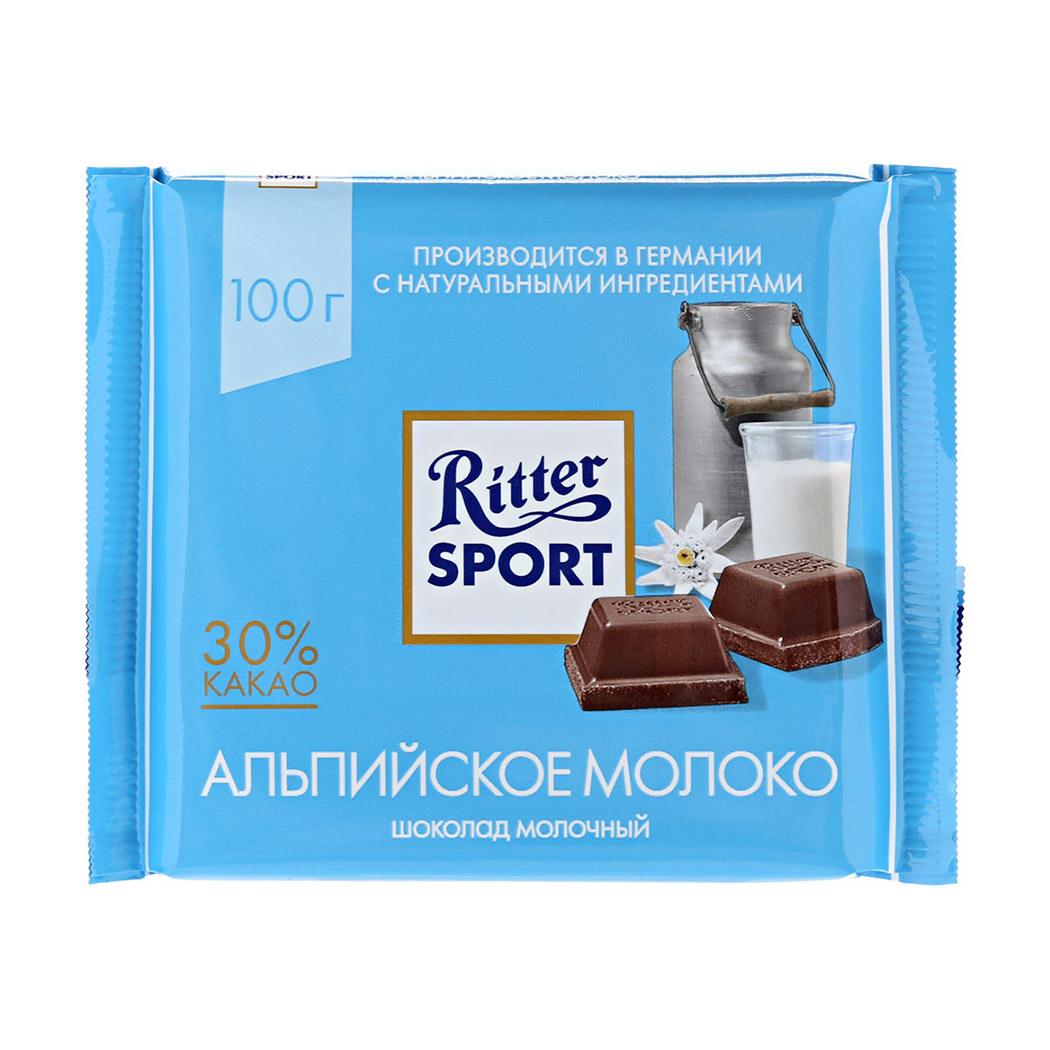 Шоколад молочный Ritter Sport Альпийское молоко 100 г шоколад rioba порционный молочный 32% какао 800 гр