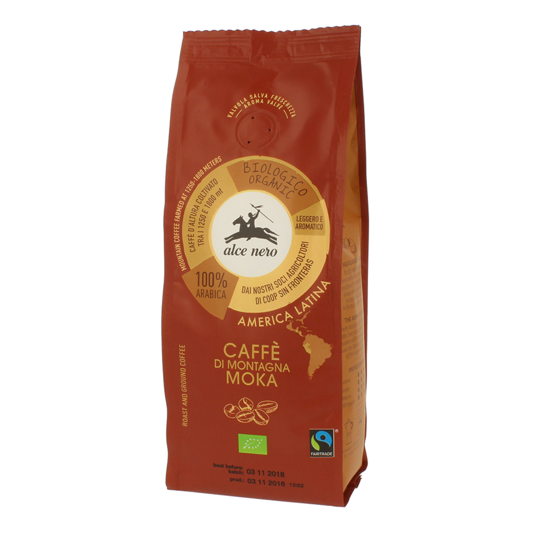 Кофе натуральный жареный Alce Nero ORGANIC молотый арабика 250 г миндаль жареный кг