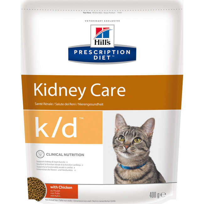 Корм для кошек Hill's Prescription Diet k/d Kidney Care при профилактике заболеваний почек С курицей 400 г сухой диетический корм для собак hill s prescription diet k d при болезни почек 1 5 кг