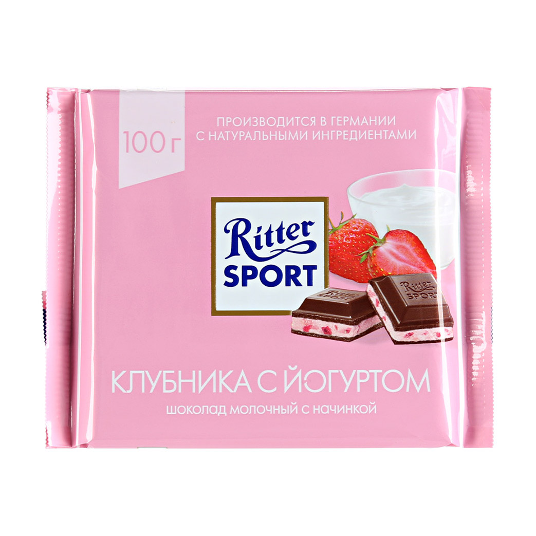 Шоколад молочный Ritter Sport клубника с йогуртом 100 г шоколад bucheron 72% какао клубника и фисташки 100 гр