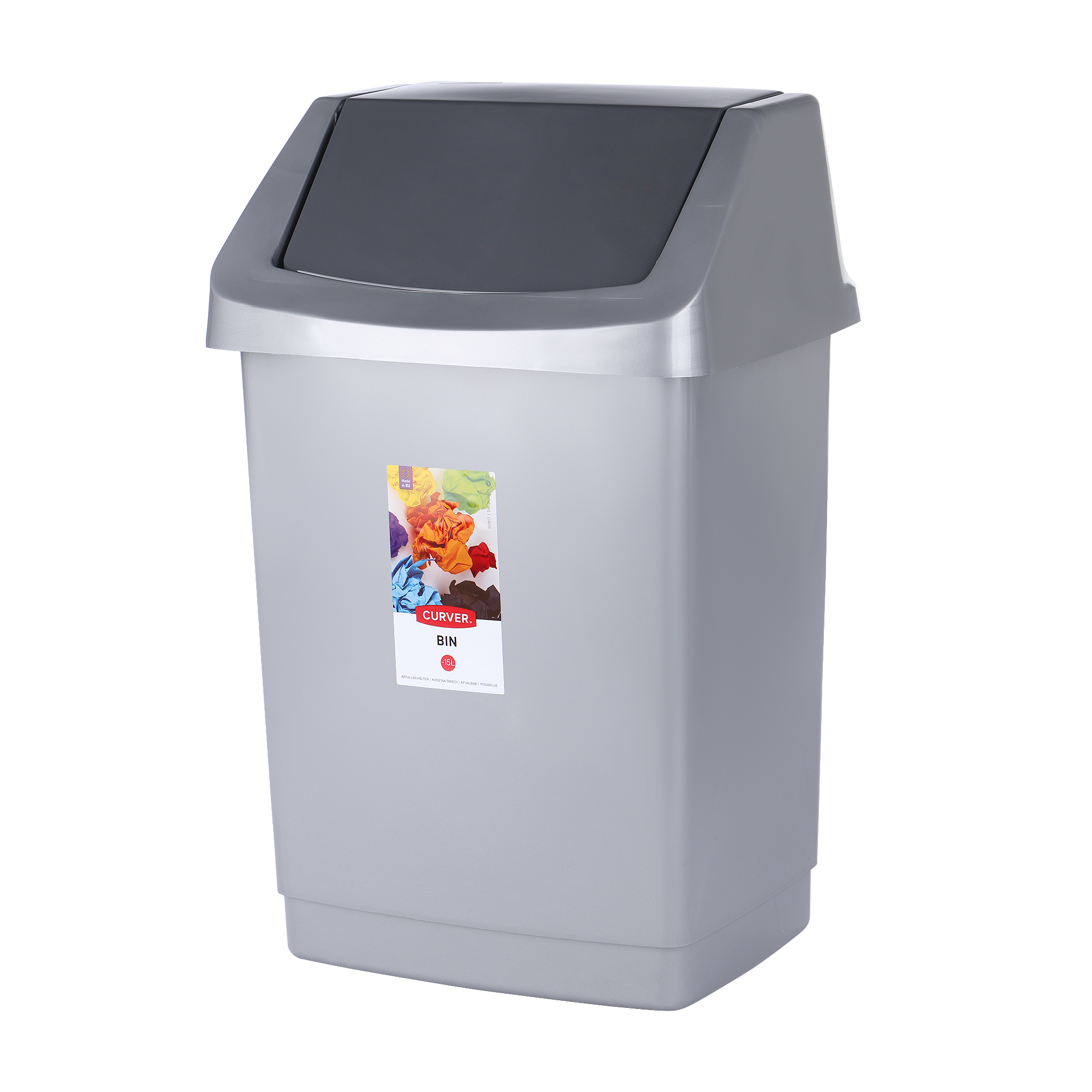 Контейнер для мусора 15л CURVER 04043-877-65, цвет серый - фото 1