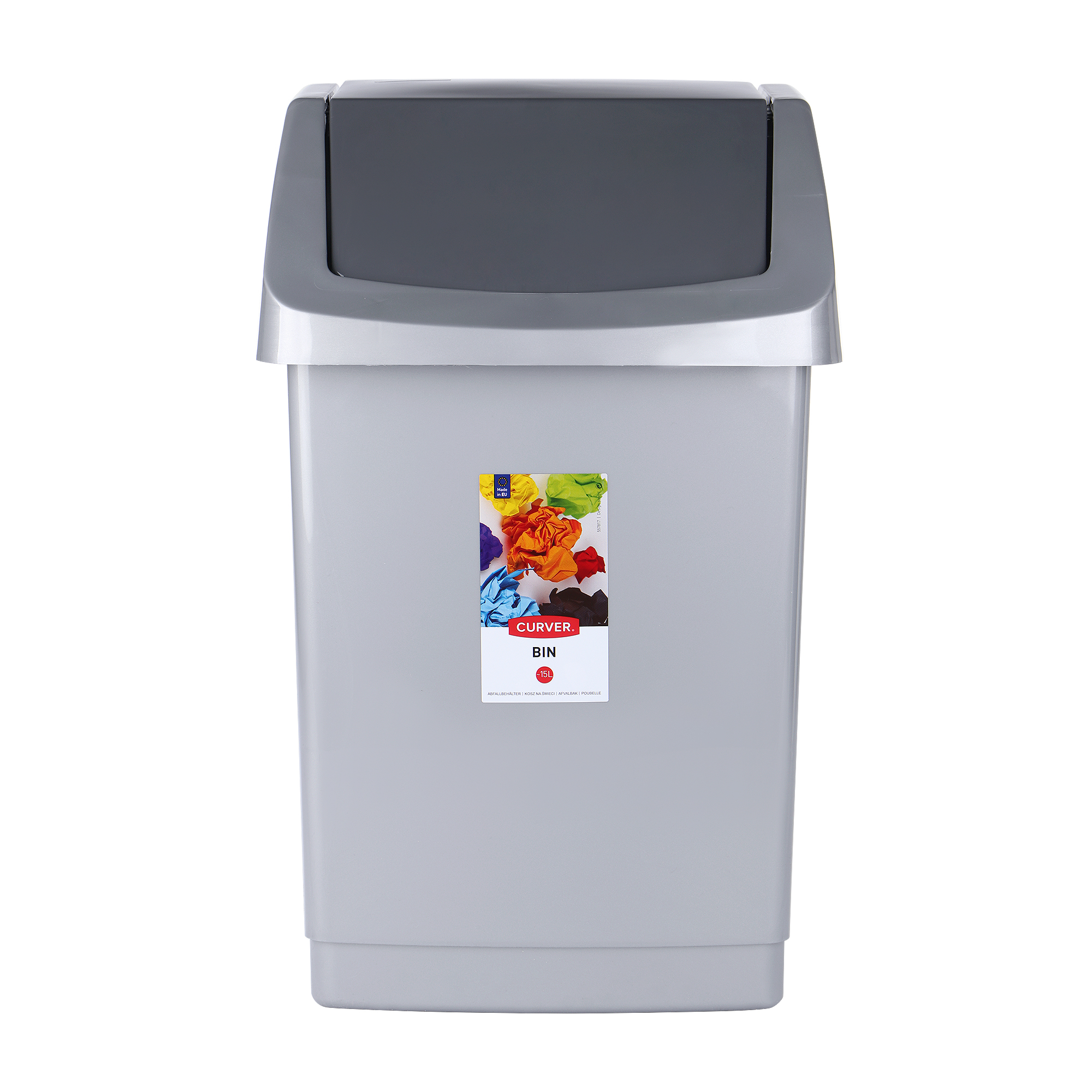 Контейнер для мусора 15л CURVER 04043-877-65, цвет серый - фото 6