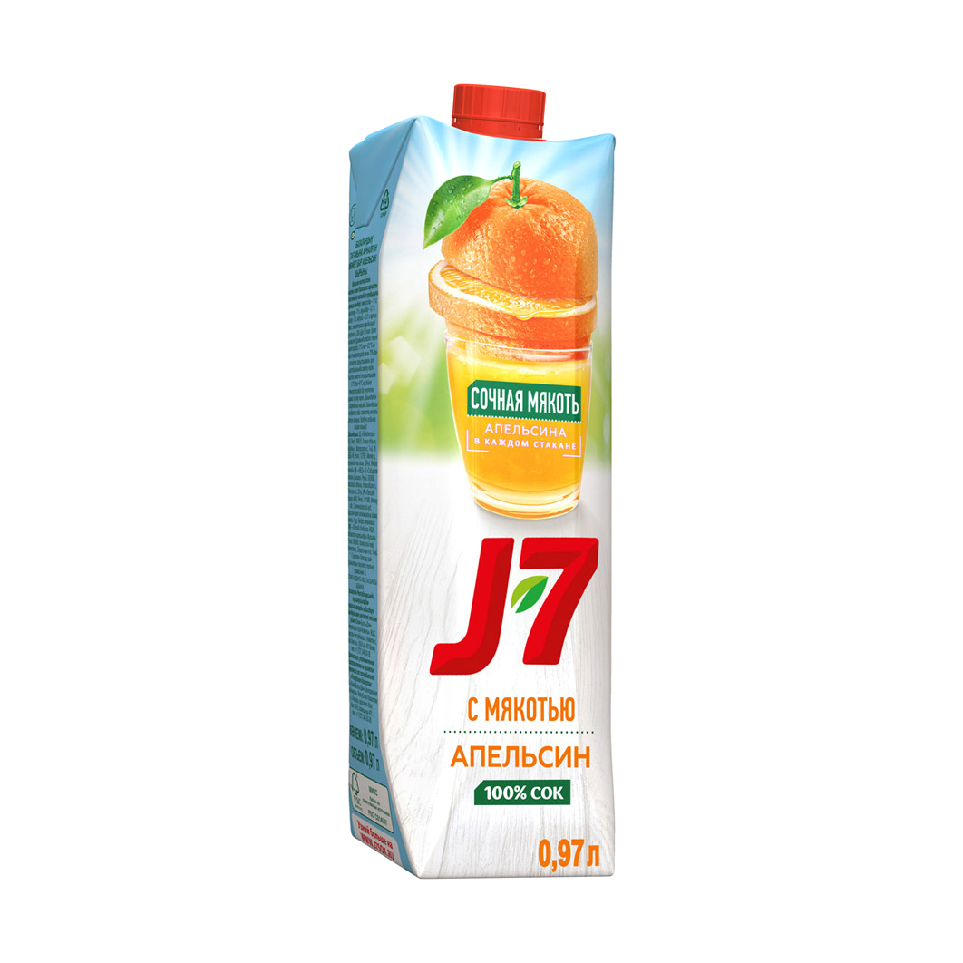 сок j7 fresh taste апельсиновый с мякотью 0 85 л Сок J7 Апельсин с мякотью 0,97 л