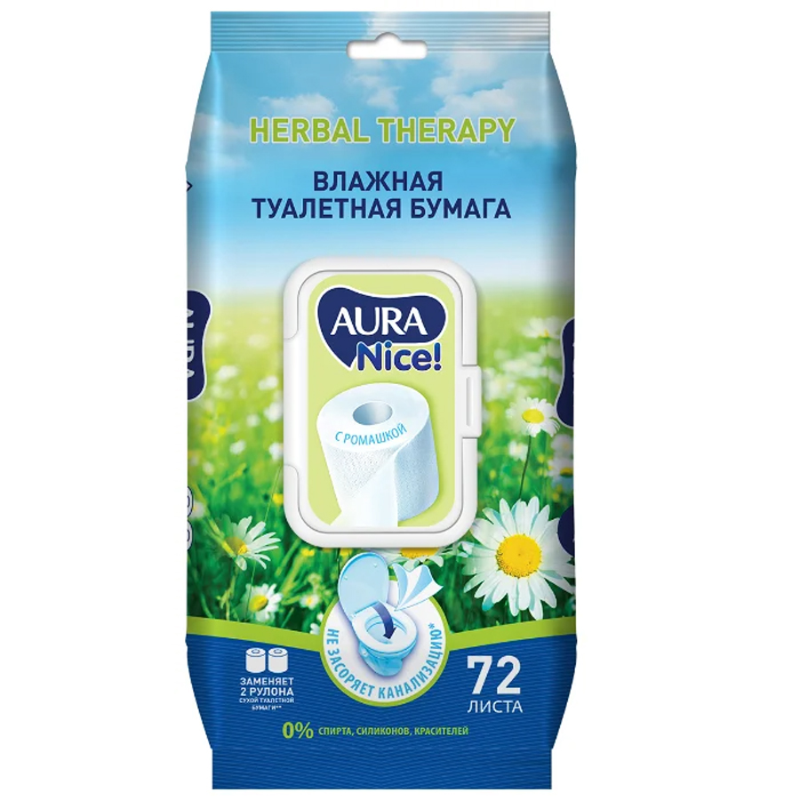 Туалетная бумага AURA Влажная 72шт цена и фото