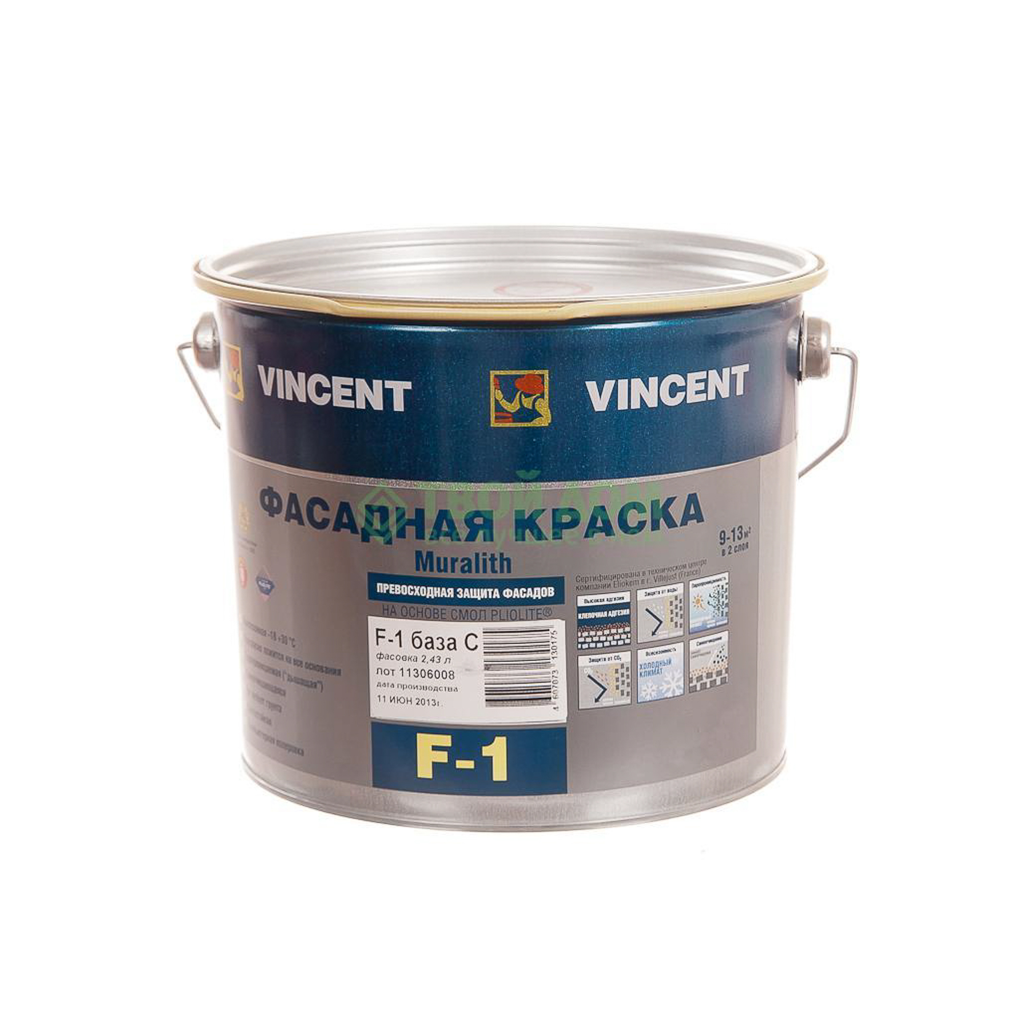 Краска Vincent F-1 Base c 8.1л плиолитовая мат (091-015)