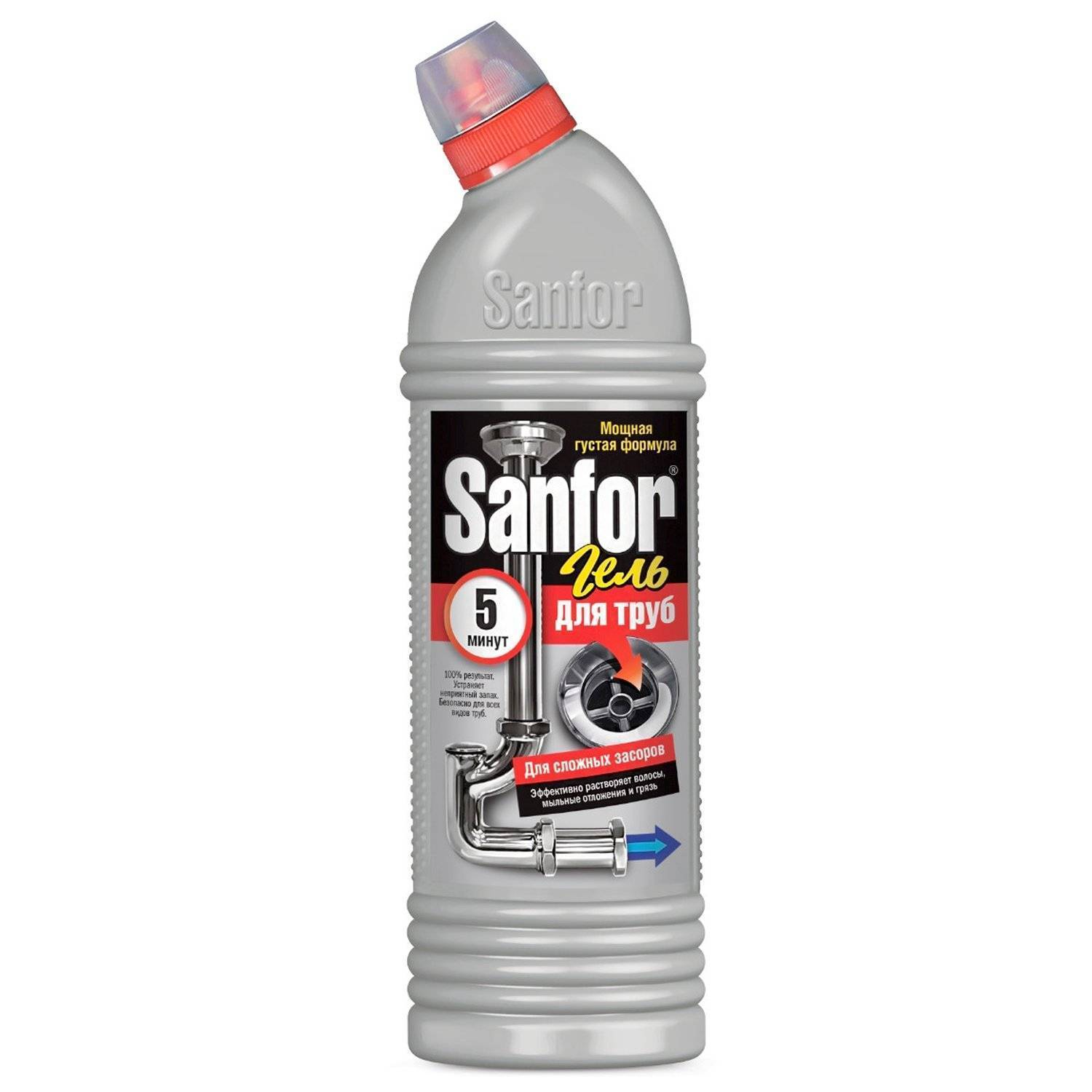Средство для прочистки канализационных труб Sanfor 750 мл средство sanfor прочистка труб на кухне 10 минут 750 мл
