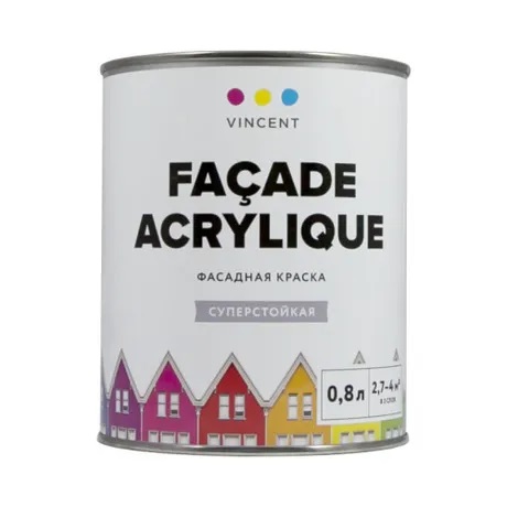 Краска фасадная акрилатная матовая Vincent Facade Acrylique f-2 Base с 0.7л краска плиолитовая всесезонная матовая vincent f 1 base c 0 7л