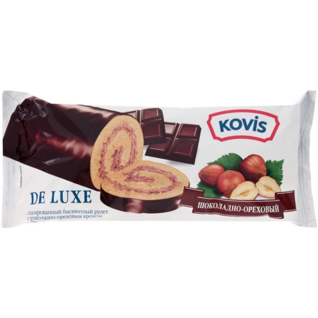 Бисквитный рулет Kovis глазированный шоколадной глазурью, с шоколадно-ореховым кремом, 200 г сироп spoom спритц 1 л