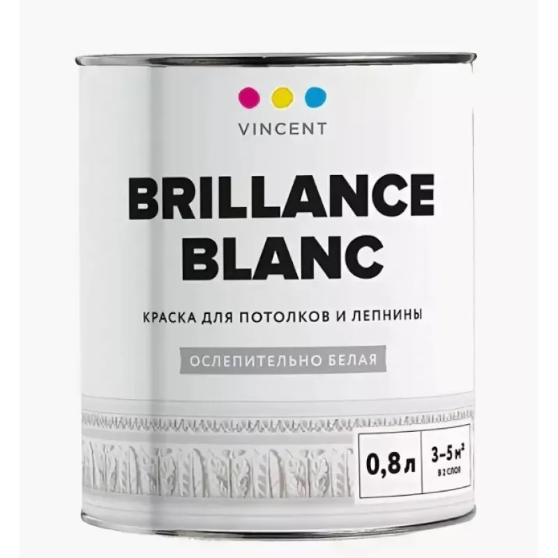 Краска акрилатная матовая Vincent I2 Brillance Blanc база а 0,8л (098-003) краска для лепнины elastomeric systems