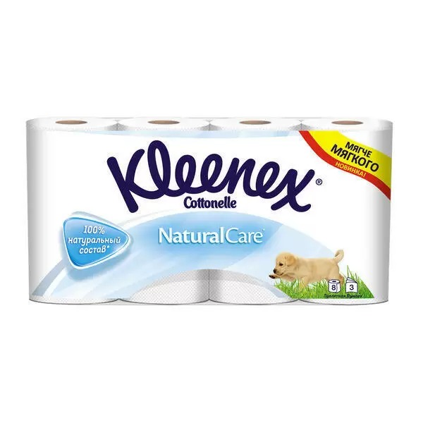 Туалетная бумага Kleenex Natural care белая 3 слоя 8 рулонов туалетная бумага kleenex ромашка 8 рулонов 3 слоя 9450165
