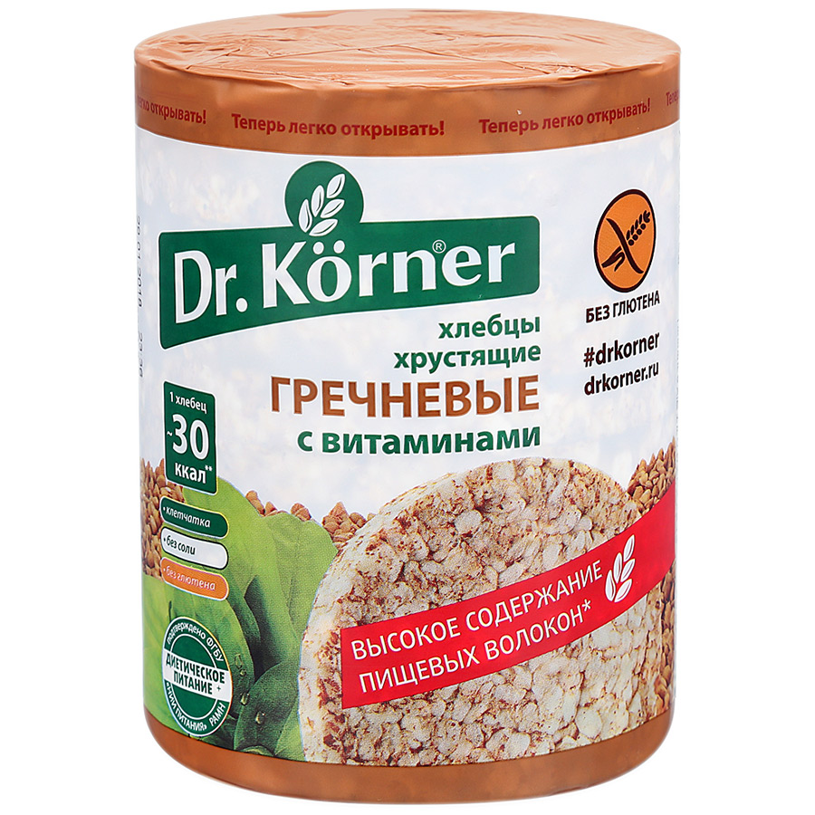 Хлебцы хрустящие Dr. Korner Гречневые с витаминами 100 г хлебцы хрустящие dr korner ржаные с семенами льна 100г