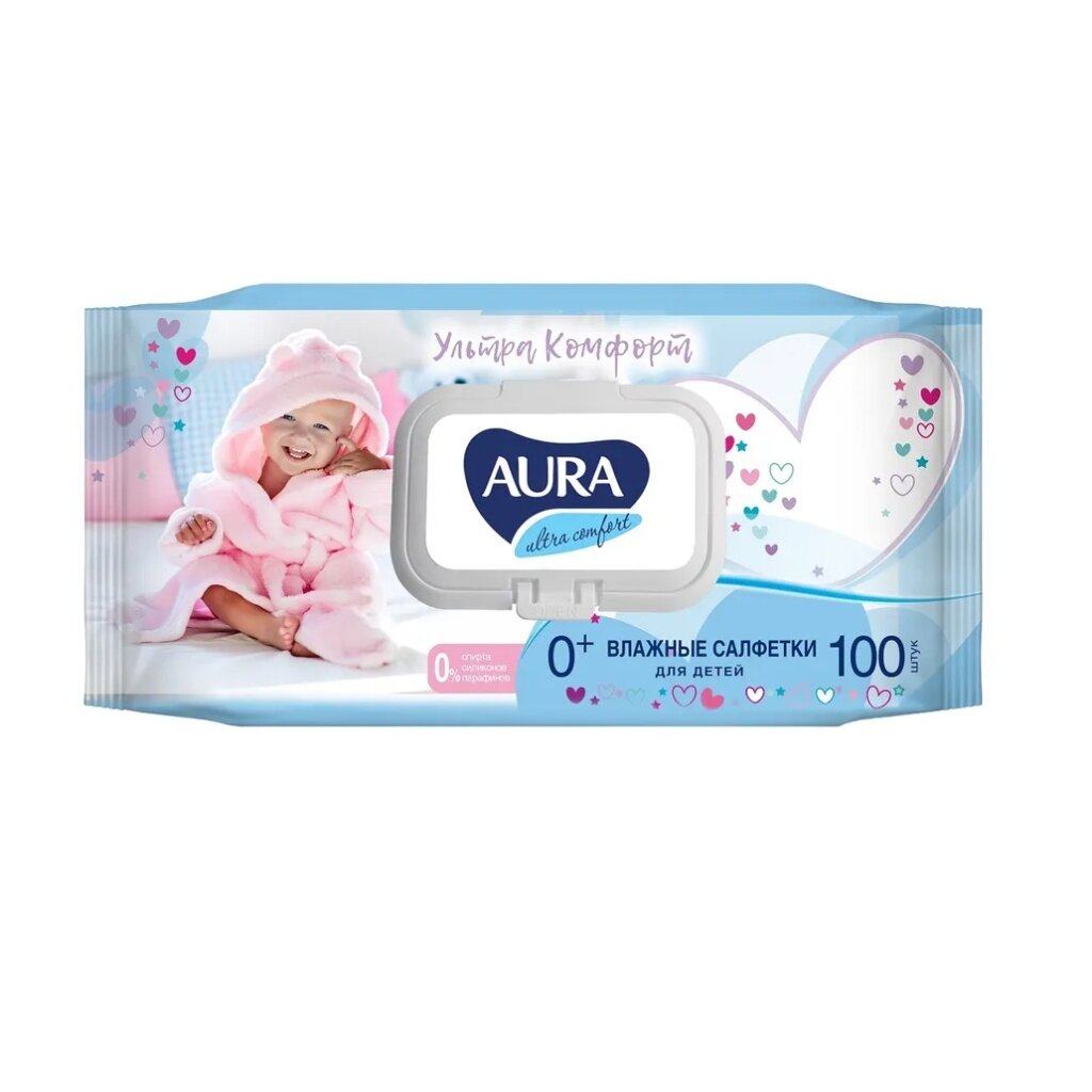 Влажные салфетки по уходу за детьми Aura Ultra Comfort 100 шт aura ultra comfort влажные салфетки детские с экстрактом алоэ и витамином е 120