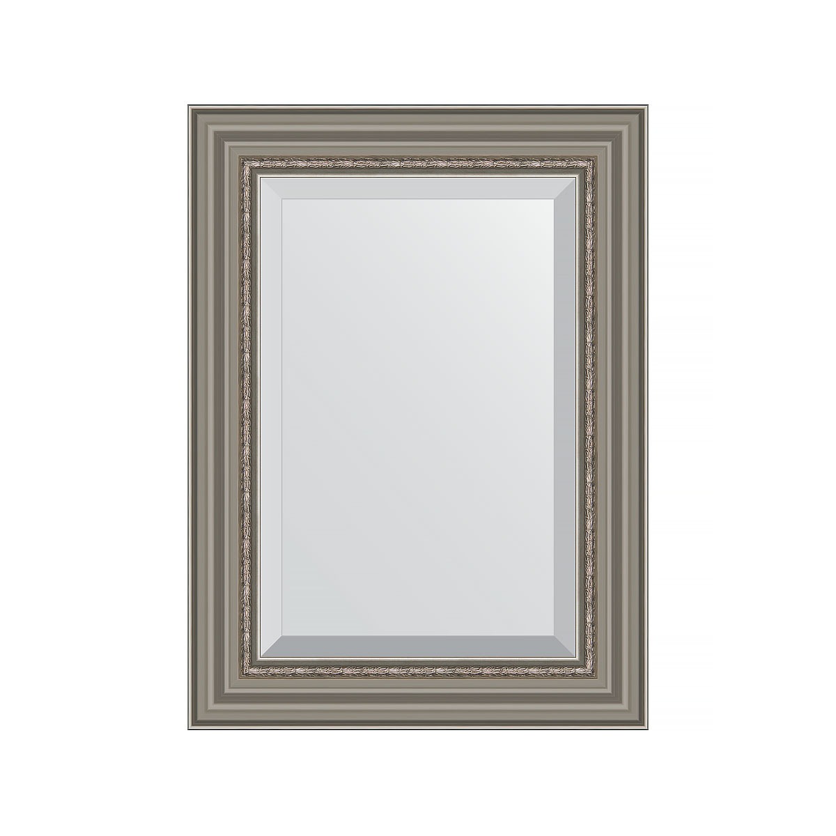 Зеркало с фацетом в багетной раме Evoform римское серебро 88 мм 56х76 см зеркало в багетной раме evoform травленое серебро 59 мм 54х104 см