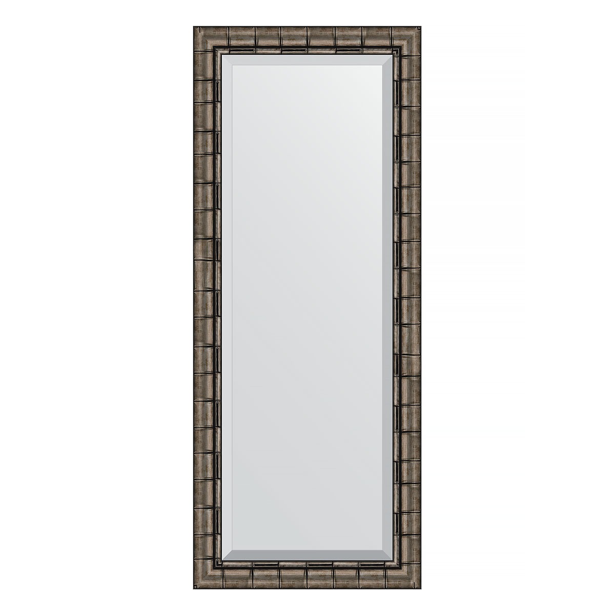 Зеркало с фацетом в багетной раме Evoform серебряный бамбук 73 мм 58х143 см зеркало в багетной раме evoform дуб 37 мм 60х60 см