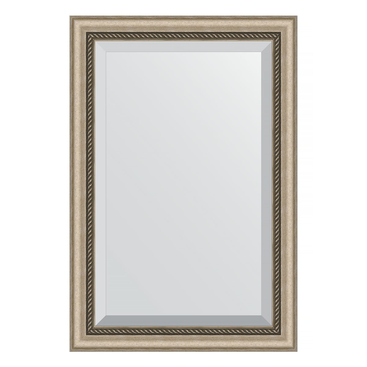 Зеркало с фацетом в багетной раме Evoform состаренное серебро с плетением 70 мм 63х93 см