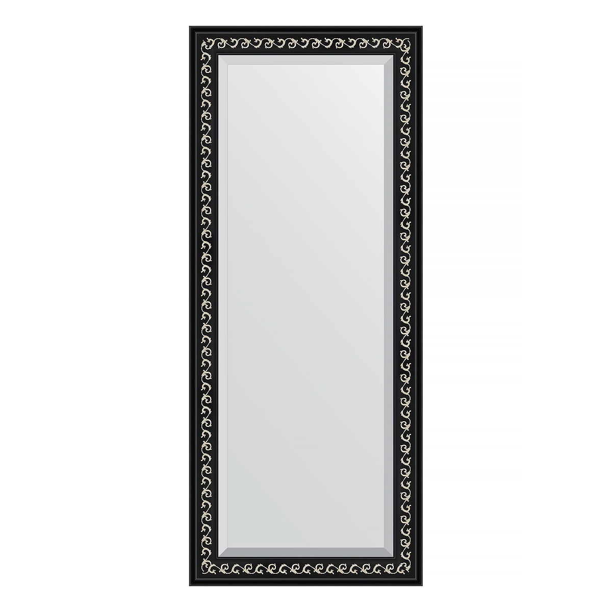 Зеркало с фацетом в багетной раме Evoform черный ардеко 81 мм 65х155 см зеркало evoform с фацетом 15 mm 70х120 см
