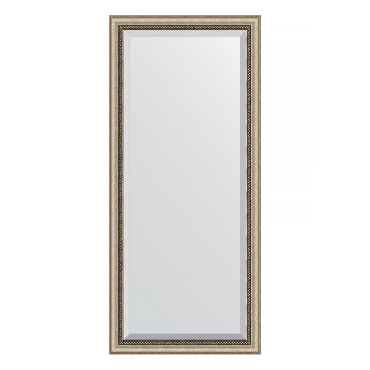 Зеркало с фацетом в багетной раме Evoform состаренное серебро с плетением 70 мм 73х163 см