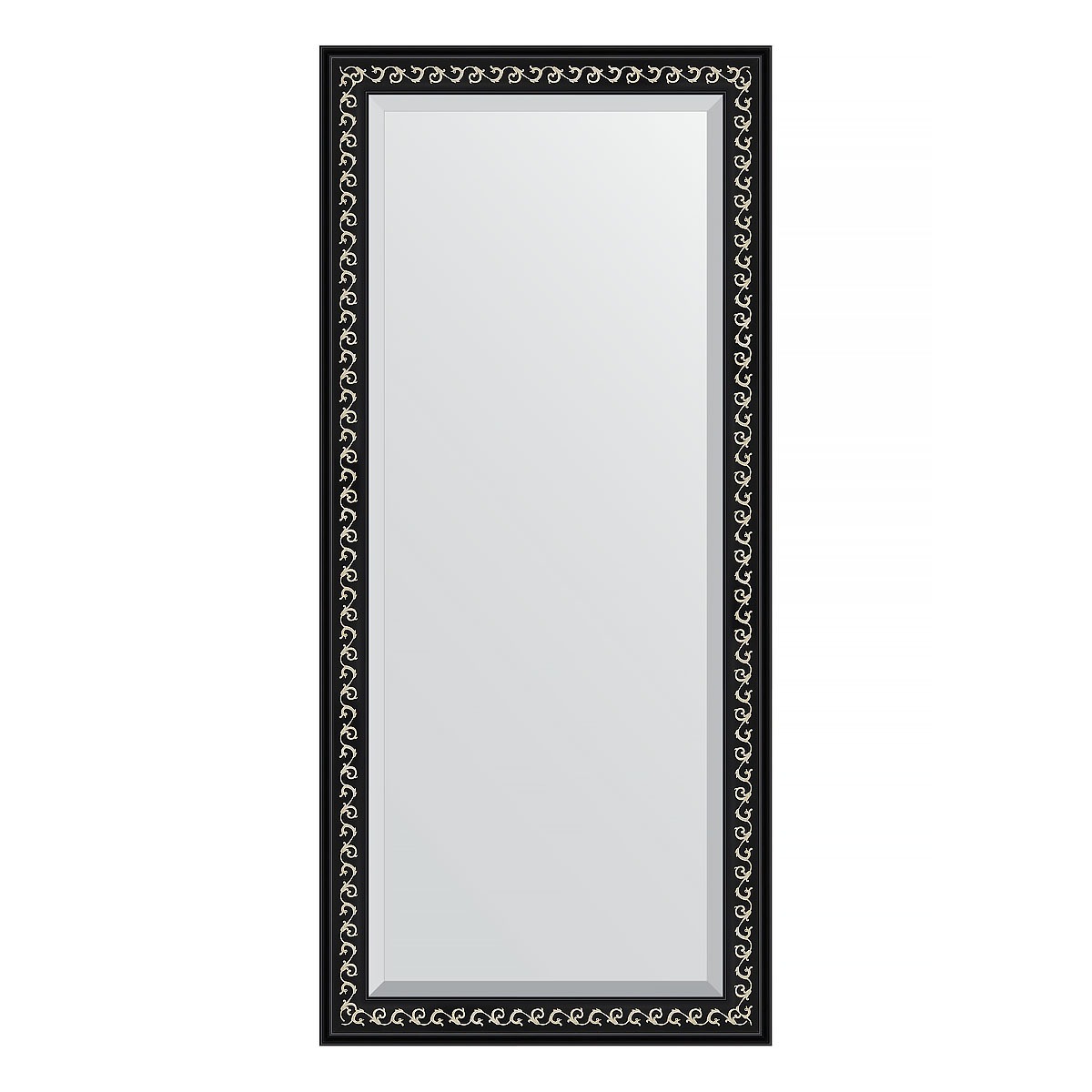 зеркало с фацетом в багетной раме evoform виньетка античная бронза 85 мм 75х165 см Зеркало с фацетом в багетной раме Evoform черный ардеко 81 мм 75х165 см