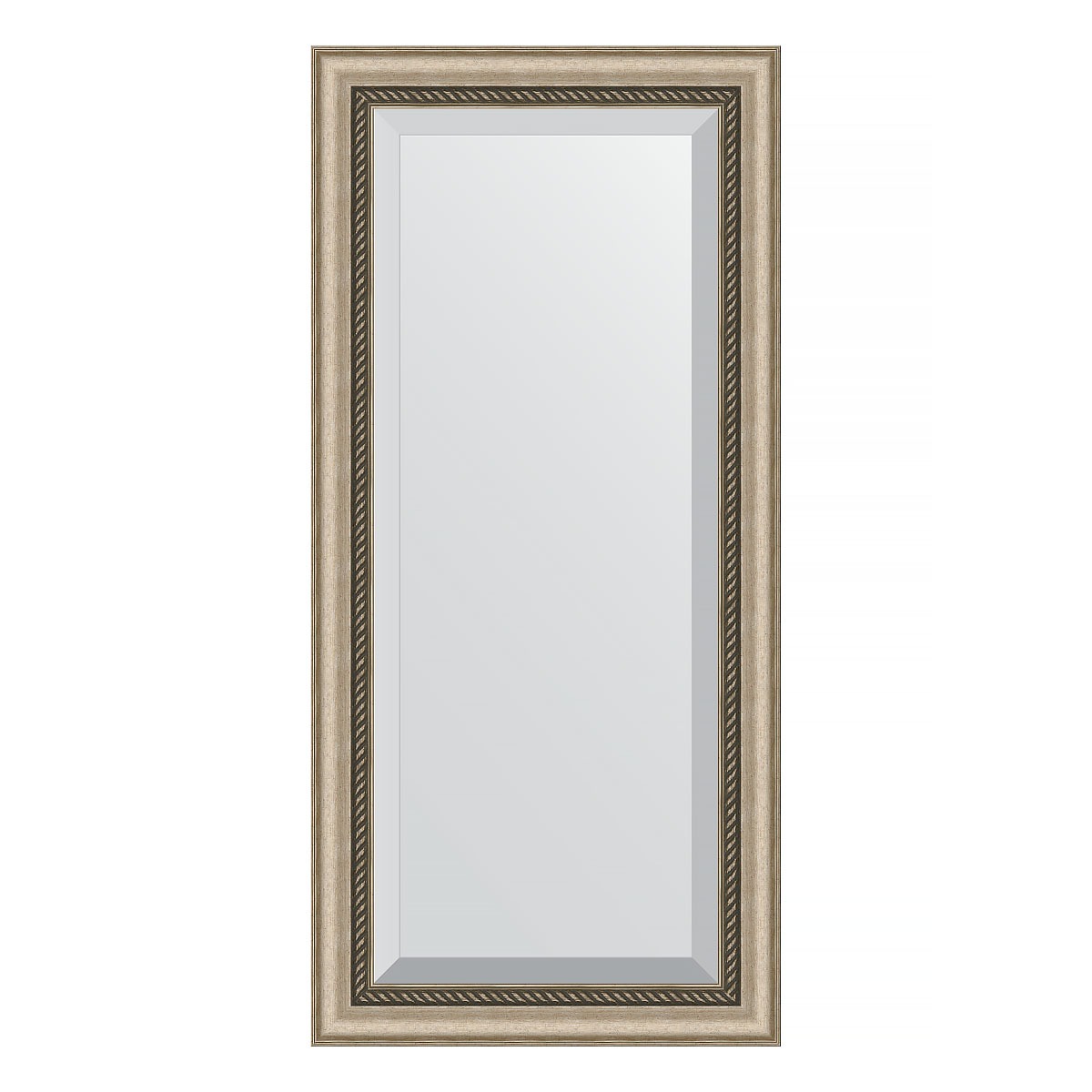 Зеркало с фацетом в багетной раме Evoform состаренное серебро с плетением 70 мм 53х113 см