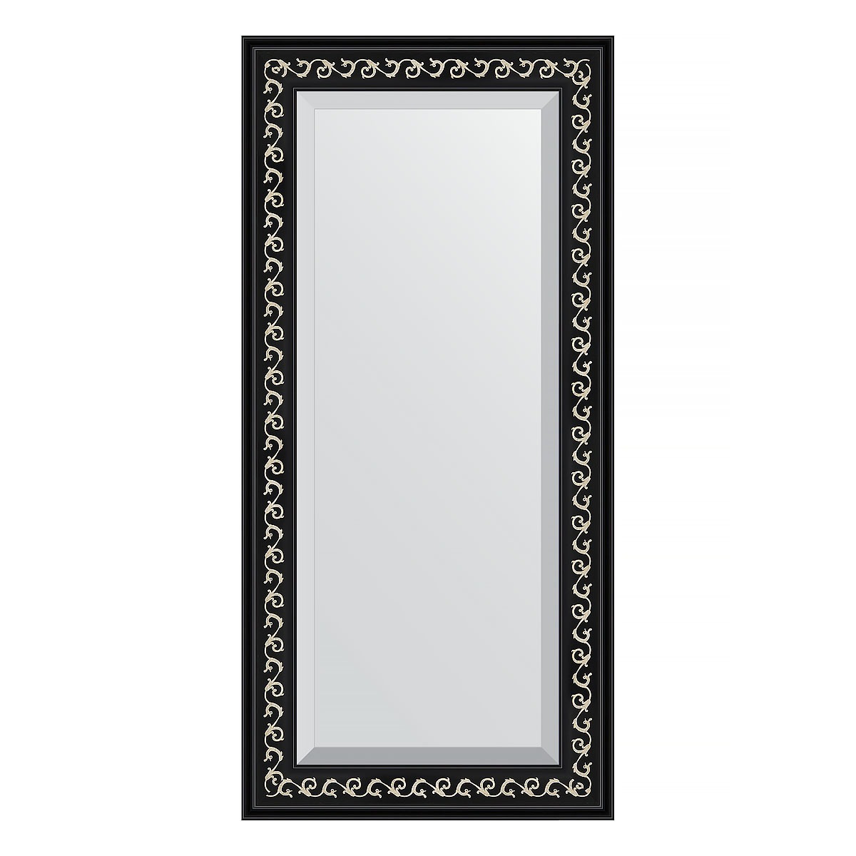 Зеркало с фацетом в багетной раме Evoform черный ардеко 81 мм 55х115 см зеркало evoform в багетной раме 56х76см bx 1229