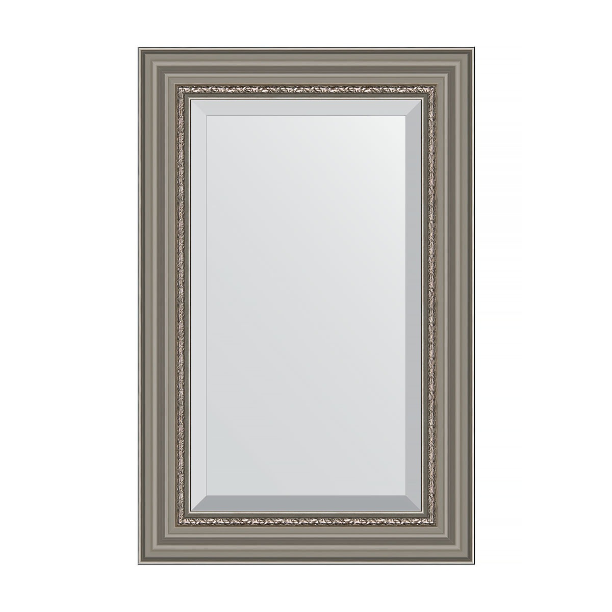 Зеркало с фацетом в багетной раме Evoform римское серебро 88 мм 56х86 см зеркало в багетной раме evoform травленое серебро 59 мм 54х104 см