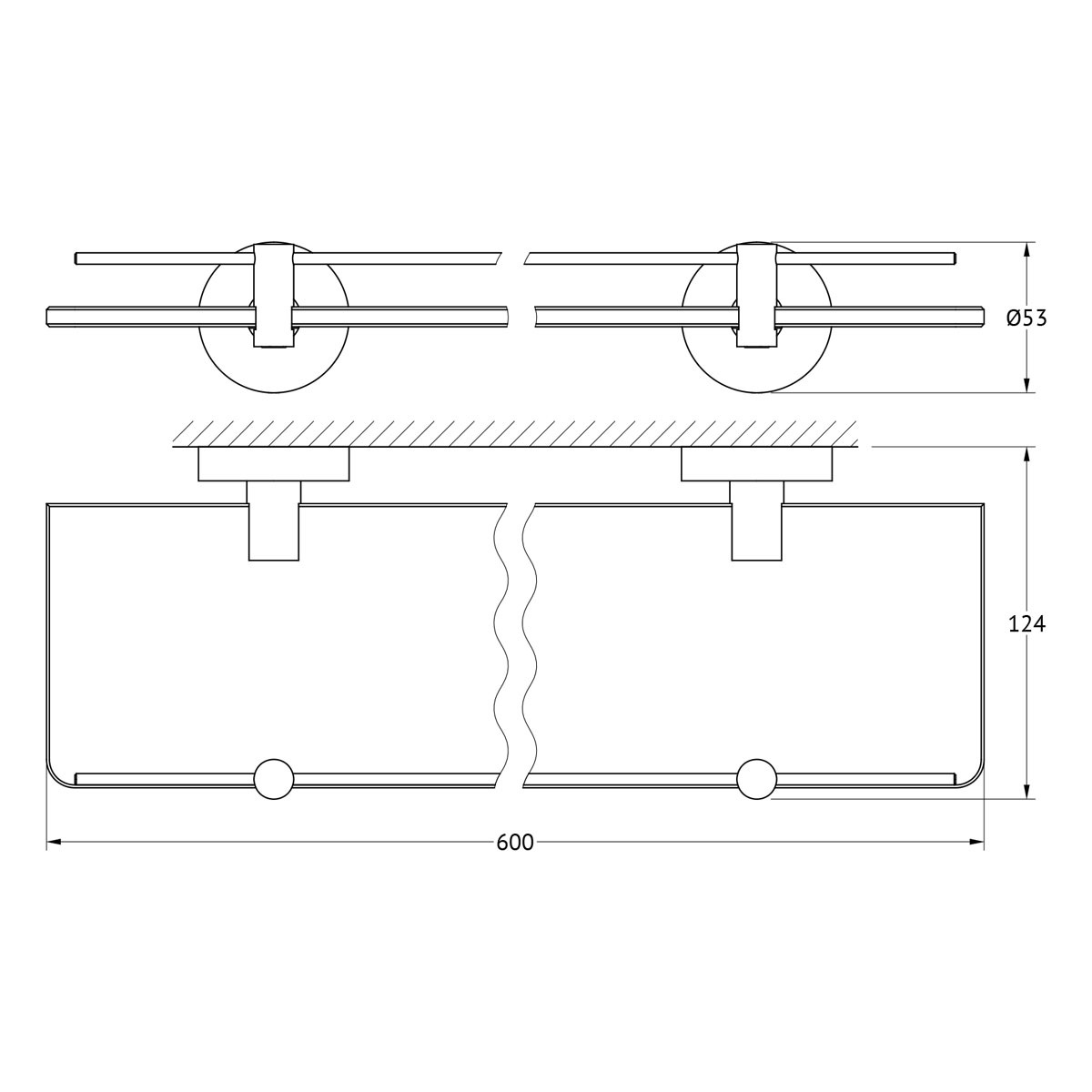 Полка с держателями 60 cm (матовое стекло; хром) ARTWELLE HAR 036 Вид№3