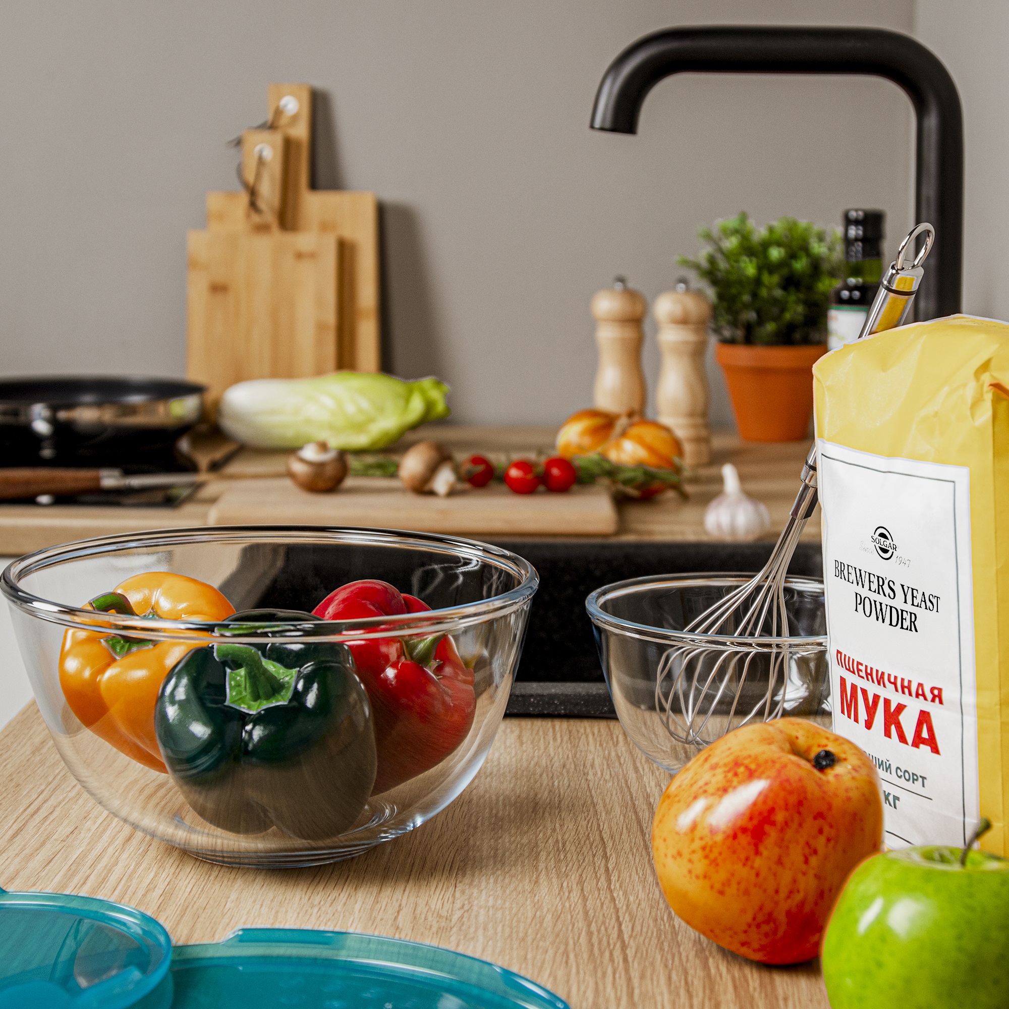 фото Миска pyrex cook&store 2 л+крышка голубая 21 см