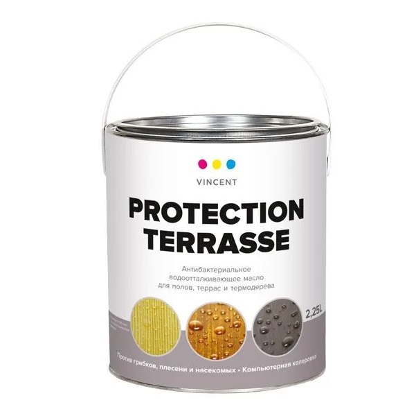 Масло для дерева Vincent Protection Terrasse 2.25 л алкидный антисептик для дерева с добавлением воска v33 wax protection венге 117385